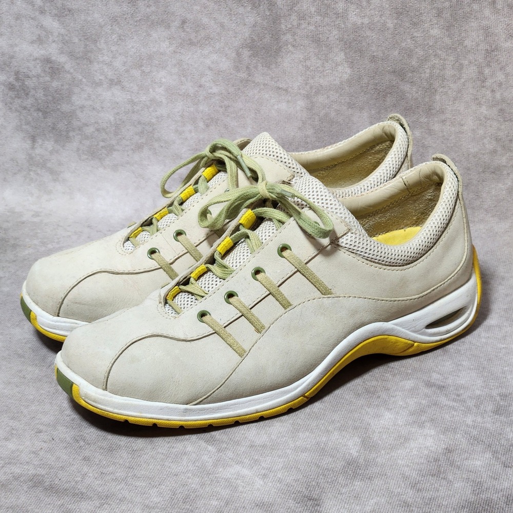 Cole Haan G Series Womens 9B Beige Leather Suede Yellow Nike Air Sneakers